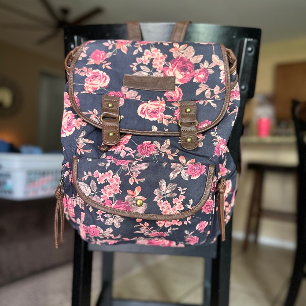 American Eagle Outfitters Pink Floral Navy Blue Backpack